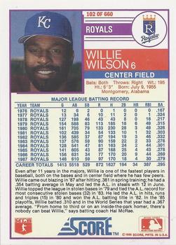 1988 Score - Glossy #102 Willie Wilson Back