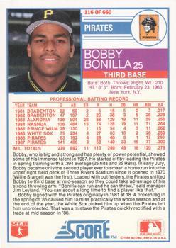 1988 Score - Glossy #116 Bobby Bonilla Back