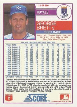 1988 Score - Glossy #11 George Brett Back