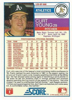 1988 Score - Glossy #125 Curt Young Back