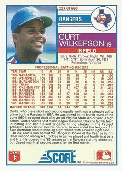 1988 Score - Glossy #127 Curt Wilkerson Back