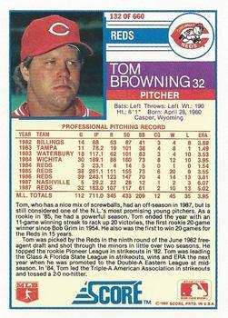 1988 Score - Glossy #132 Tom Browning Back