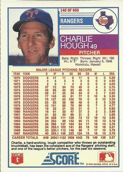 1988 Score - Glossy #140 Charlie Hough Back