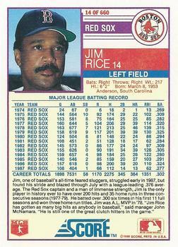 1988 Score - Glossy #14 Jim Rice Back