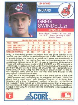 1988 Score - Glossy #154 Greg Swindell Back