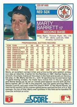 1988 Score - Glossy #155 Marty Barrett Back