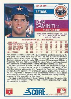 1988 Score - Glossy #164 Ken Caminiti Back