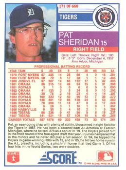 1988 Score - Glossy #171 Pat Sheridan Back