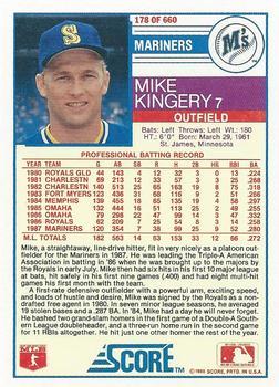 1988 Score - Glossy #178 Mike Kingery Back