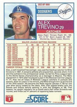 1988 Score - Glossy #182 Alex Trevino Back