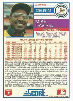 1988 Score - Glossy #211 Mike Davis Back