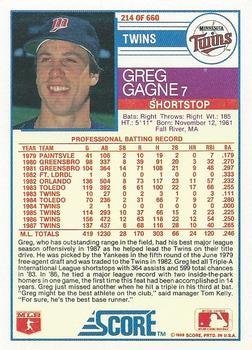 1988 Score - Glossy #214 Greg Gagne Back