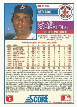 1988 Score - Glossy #218 Calvin Schiraldi Back
