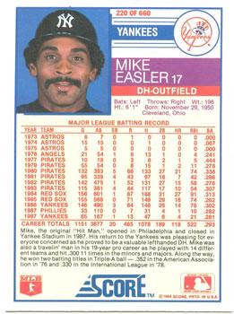1988 Score - Glossy #220 Mike Easler Back