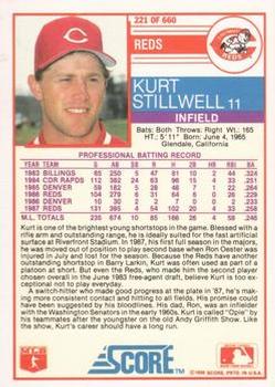 1988 Score - Glossy #221 Kurt Stillwell Back