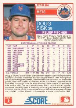1988 Score - Glossy #227 Doug Sisk Back