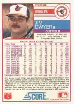 1988 Score - Glossy #229 Jim Dwyer Back