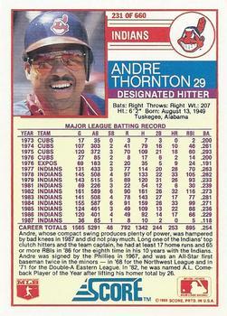 1988 Score - Glossy #231 Andre Thornton Back