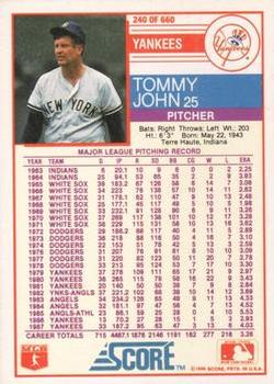 1988 Score - Glossy #240 Tommy John Back