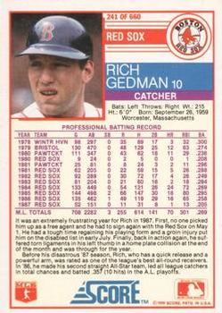 1988 Score - Glossy #241 Rich Gedman Back