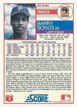1988 Score - Glossy #265 Barry Bonds Back