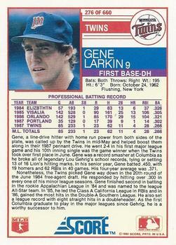 1988 Score - Glossy #276 Gene Larkin Back