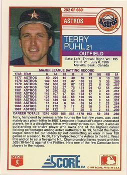 1988 Score - Glossy #282 Terry Puhl Back