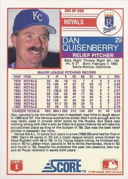 1988 Score - Glossy #290 Dan Quisenberry Back