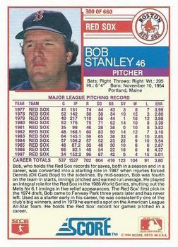 1988 Score - Glossy #300 Bob Stanley Back