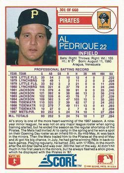 1988 Score - Glossy #301 Al Pedrique Back