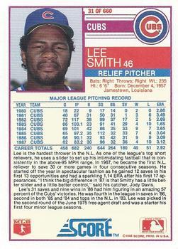 1988 Score - Glossy #31 Lee Smith Back