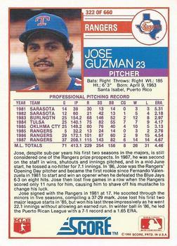 1988 Score - Glossy #322 Jose Guzman Back