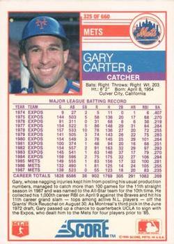 1988 Score - Glossy #325 Gary Carter Back