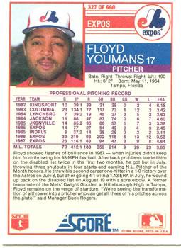 1988 Score - Glossy #327 Floyd Youmans Back