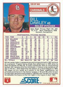 1988 Score - Glossy #328 Bill Dawley Back