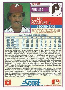 1988 Score - Glossy #32 Juan Samuel Back