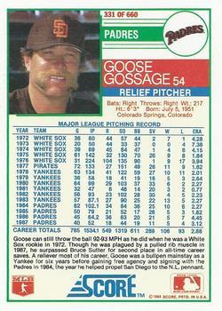 1988 Score - Glossy #331 Rich Gossage Back