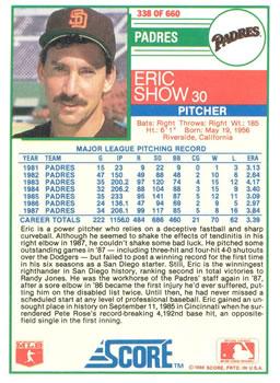 1988 Score - Glossy #338 Eric Show Back