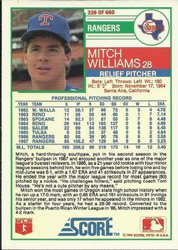 1988 Score - Glossy #339 Mitch Williams Back