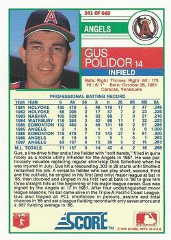 1988 Score - Glossy #341 Gus Polidor Back