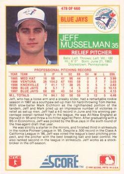 1988 Score - Glossy #478 Jeff Musselman Back