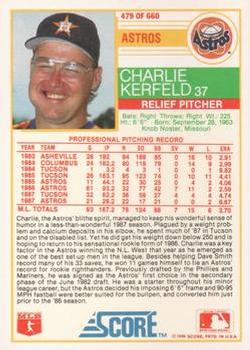 1988 Score - Glossy #479 Charlie Kerfeld Back