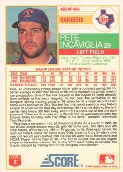 1988 Score - Glossy #485 Pete Incaviglia Back