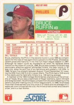 1988 Score - Glossy #492 Bruce Ruffin Back