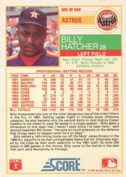 1988 Score - Glossy #505 Billy Hatcher Back
