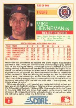 1988 Score - Glossy #520 Mike Henneman Back