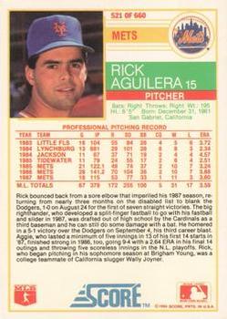 1988 Score - Glossy #521 Rick Aguilera Back