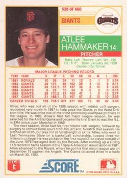 1988 Score - Glossy #528 Atlee Hammaker Back
