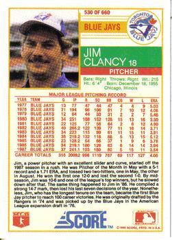 1988 Score - Glossy #530 Jim Clancy Back