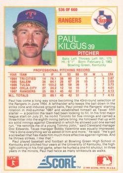 1988 Score - Glossy #536 Paul Kilgus Back